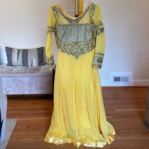 Yellow Anarkali Salwar with Pearls & Stone Work